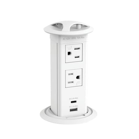 Hafele Pop-Up Power Station with 2 AC Grounded Outlets, 1 USB-A Port and 1 USB-C Port White
